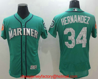 Men's Seattle Mariners #34 Felix Hernandez Teal Green 2017 Spring Training Stitched MLB Flex Base Jersey