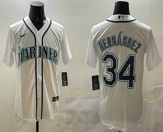 Men's Seattle Mariners #34 Felix Hernandez White Cool Base Stitched jersey