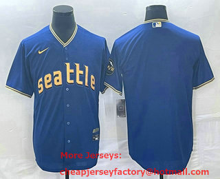 Men's Seattle Mariners Blank Blue 2023 City Connect Cool Base Stitched Jersey
