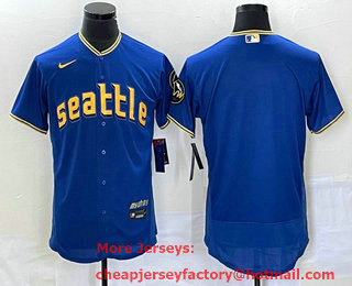 Men's Seattle Mariners Blank Blue 2023 City Connect Flex Base Stitched Jersey