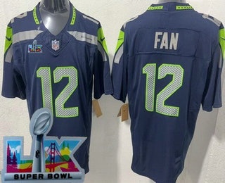 Men's Seattle Seahawks #12 Fan Limited Navy Super Bowl LX FUSE Vapor Jersey