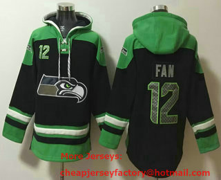 Men's Seattle Seahawks #12 Fan Navy Blue Ageless Must Have Lace Up Pullover Hoodie