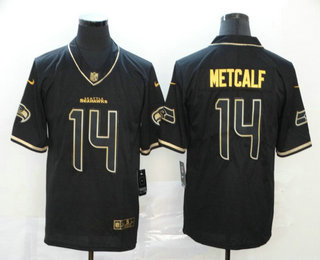 Men's Seattle Seahawks #14 D.K. Metcalf Black 100th Season Golden Edition Jersey