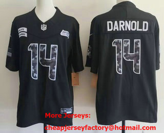 Men's Seattle Seahawks #14 Sam Darnold Limited Black FUSE 2026 Salute To Service Jersey
