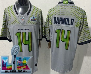 Men's Seattle Seahawks #14 Sam Darnold Limited Gray Rivalries Super Bowl LX FUSE Vapor Jersey