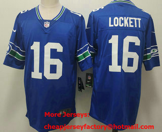 Men's Seattle Seahawks #16 Tyler Lockett Blue 2023 Vapor Limited Throwback Stitched Jersey