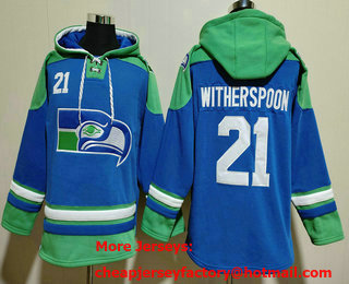 Men's Seattle Seahawks #21 Devon Witherspoon Blue Ageless Must Have Lace Up Pullover Hoodie