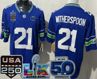 Men's Seattle Seahawks #21 Devon Witherspoon Limited Blue 250th 50th LX FUSE Vapor Jersey