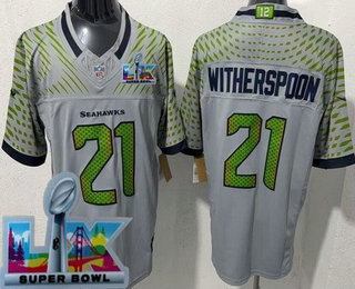 Men's Seattle Seahawks #21 Devon Witherspoon Limited Gray Rivalries Super Bowl LX FUSE Vapor Jersey