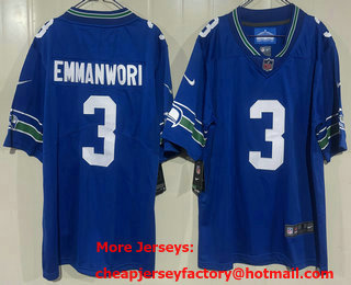 Men's Seattle Seahawks #3 Nick Emmanwori Limited Blue Throwback Vapor Jersey