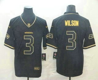 Men's Seattle Seahawks #3 Russell Wilson Black 100th Season Golden Edition Jersey
