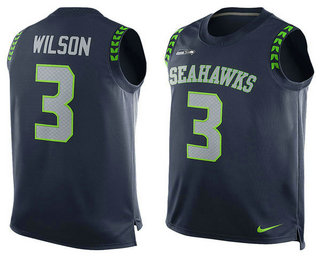 Men's Seattle Seahawks #3 Russell Wilson Navy Blue Nike Player Name And Number Tank Top
