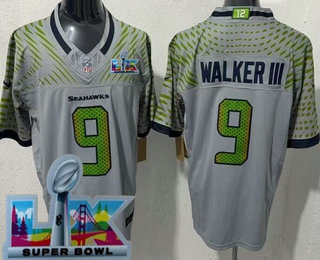 Men's Seattle Seahawks #9 Kenneth Walker III Limited Gray Rivalries Super Bowl LX FUSE Vapor Jersey