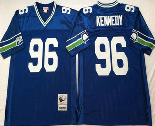 Men's Seattle Seahawks #96 Cortez Kennedy Royal Blue Throwback Jersey by Mitchell & Ness