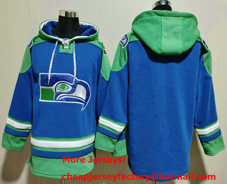 Men's Seattle Seahawks Blank Blue Ageless Must Have Lace Up Pullover Hoodie