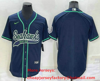 Men's Seattle Seahawks Blank Navy Blue Stitched MLB Cool Base Nike Baseball Jersey