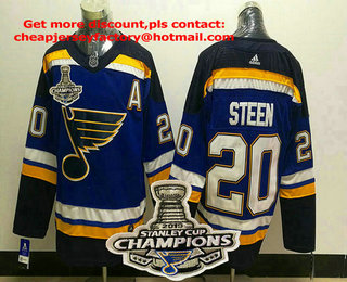 Men's St. Louis Blues #20 Alexander Steen Blue 2019 Stanley Cup Champions Patch Adidas Stitched NHL Jersey