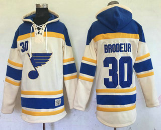 Men's St. Louis Blues #30 Martin Brodeur Cream Old Time Hockey Hoodie