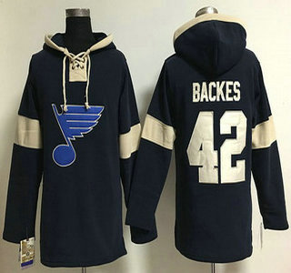 Men's St. Louis Blues #42 David Backes Old Time Hockey 2014 Navy Blue Hoodie