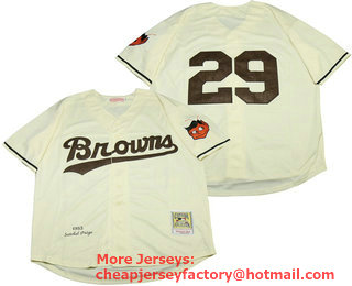 Men's St. Louis Browns #29 Satchel Paige 1953 Cream Mitchell & Ness Throwback Jersey