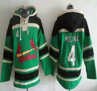 Men's St. Louis Cardinals #4 Yadier Molina Green MLB Hoodie