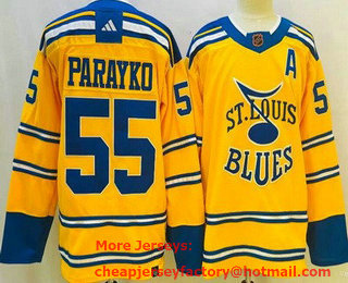 Men's St Louis Blues #55 Colton Parayko Yellow 2022 Reverse Retro Authentic Jersey