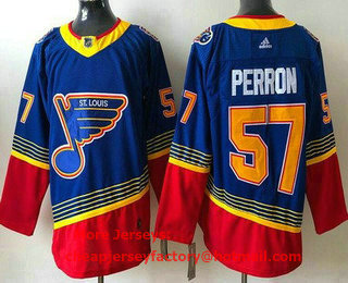 Men's St Louis Blues #57 David Perron Blue Red Third Stitched NHL Jersey