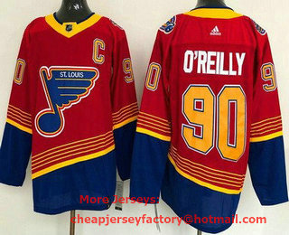 Men's St Louis Blues #90 Ryan O'Reilly Red With C Patch 2021 Reverse Retro Authentic Jersey