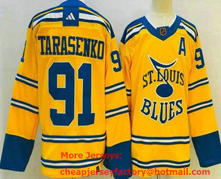 Men's St Louis Blues #91 Vladimir Tarasenko Yellow 2022 Reverse Retro Authentic Jersey