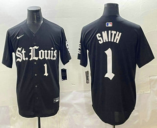 Men's St Louis Cardinals #1 Ozzie Smith Number Black Cool Base Stitched Jersey