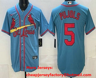Men's St Louis Cardinals #5 Albert Pujols Blue Cool Base Jersey