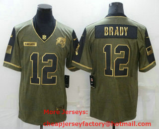 Men's Tampa Bay Buccaneers #12 Tom Brady 2021 Olive Salute To Service Golden Limited Stitched Jersey