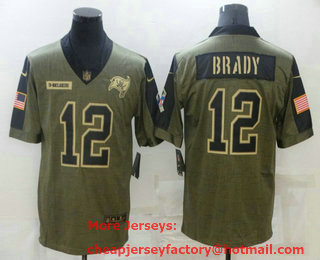 Men's Tampa Bay Buccaneers #12 Tom Brady 2021 Olive Salute To Service Limited Stitched Jersey