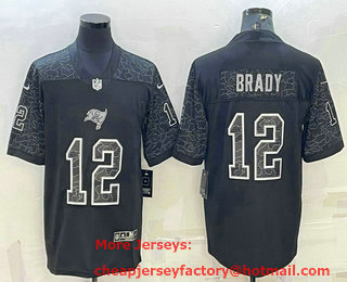 Men's Tampa Bay Buccaneers #12 Tom Brady Black Reflective Limited Stitched Jersey
