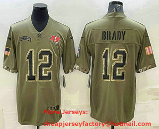 Men's Tampa Bay Buccaneers #12 Tom Brady Olive 2022 Salute To Service Limited Stitched Jersey