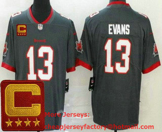 Men's Tampa Bay Buccaneers #13 Mike Evans Limited Pewter 2022 Captain Patch Vapor Jersey