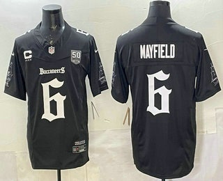 Men's Tampa Bay Buccaneers #6 Baker Mayfield Black FUSE 50th Season Gothic Limited Stitched Jersey