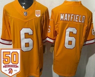 Men's Tampa Bay Buccaneers #6 Baker Mayfield Limited Orange Throwback 50th Seasons FUSE Vapor Jersey