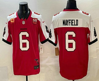 Men's Tampa Bay Buccaneers #6 Baker Mayfield Red Thanksgiving Fashion FUSE Vapor Jersey