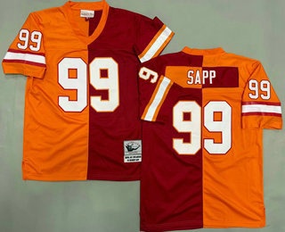 Men's Tampa Bay Buccaneers #99 Warren Sapp Red Yellow Split Throwback Jersey