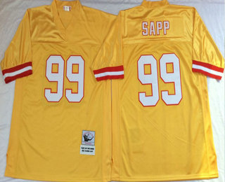 Men's Tampa Bay Buccaneers #99 Warren Sapp Yellow Throwback Jersey by Mitchell & Ness