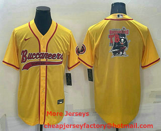 Men's Tampa Bay Buccaneers Gold Team Big Logo With Patch Cool Base Stitched Baseball Jersey