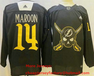 Men's Tampa Bay Lightning #14 Patrick Maroon Black Pirate Themed Warmup Authentic Jersey
