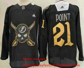 Men's Tampa Bay Lightning #21 Brayden Point Black Pirate Themed Warmup Authentic Jersey