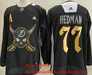 Men's Tampa Bay Lightning #77 Victor Hedman Black Pirate Themed Warmup Authentic Jersey