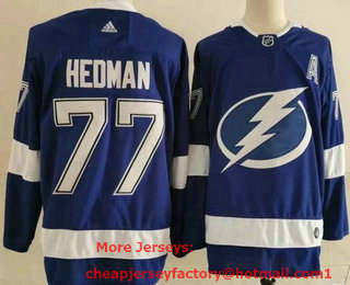 Men's Tampa Bay Lightning #77 Victor Hedman Blue Authentic Jersey