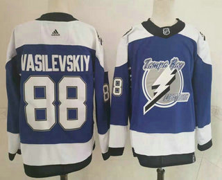 Men's Tampa Bay Lightning #88 Andrei Vasilevskiy Blue 2021 Reverse Retro Authentic Jersey