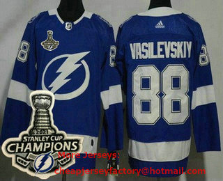 Men's Tampa Bay Lightning #88 Andrei Vasilevskiy Blue 2021 Stanley Cup Champions Authentic Jersey
