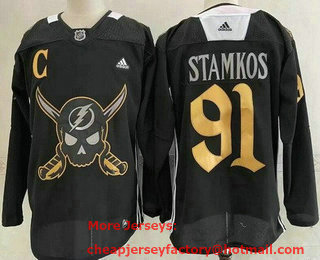 Men's Tampa Bay Lightning #91 Steven Stamkos Black Pirate Themed Warmup Authentic Jersey