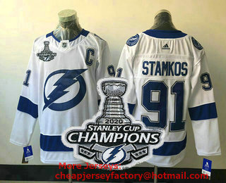 Men's Tampa Bay Lightning #91 Steven Stamkos White 2020 Stanley Cup Champions Patch Adidas Stitched NHL Jersey